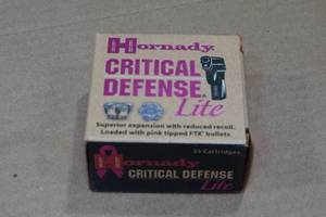 lot 171 image: 20 Hornady Critical Defense Lite 9mm Luger 100 Gr FTX Ammo