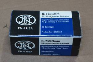 lot 203 image: 50 FNH 5.7 x 28mm 40 Gr Hornady V-Max Ammo