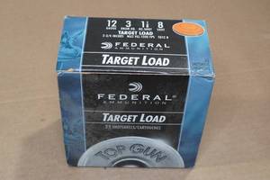 lot 233 image: 25 Federal Top Gun 12 Gauge 2-34 8 Shot Shotshells