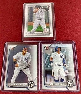 lot 24 image: (3) Bowman Jasson Dominguez Prospect Cards