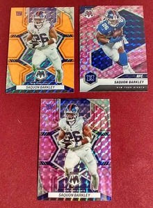 lot 74 image: (3) Saquon Barkley Mosaic Prizm Cards