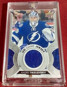 lot 83 image: 2017-18 Upper Deck Andrei Vasilevskiy Game-Used Jersey Card