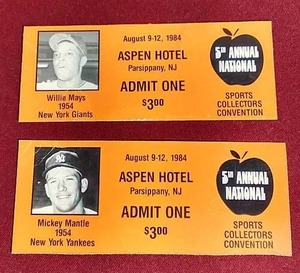 lot 85 image: (2) 1984 National Sports Collector Convention Tickets - Mantle & Mays