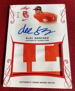 lot 98 image: 2017 Leaf Alec Sanchez Autograph Game-Used Jersey Card - #d10