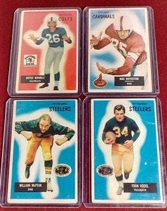lot 100 image: (4) 1955 Bowman Football Cards
