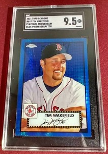 lot 102 image: 2021 Topps Chrome Tim Wakefield Blue Prism Refractor - SGC 9.5
