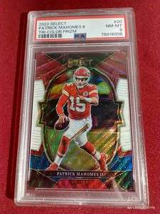 lot 112 image: 2022 Select Patrick Mahomes Tri-Color Prizm #d249 - PSA 8