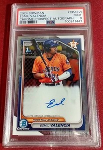 lot 121 image: 2024 Bowman Chrome Esmil Valencia 1st Bowman Autograph Card - PSA 9