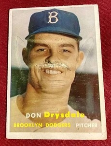 lot 131 image: 1957 Topps Don Drysdale Rookie Card (Damaged)