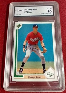 lot 211 image: 1991 Upper Deck Chipper Jones Rookie Card - GMA 10