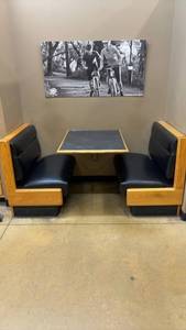 lot 17 image: Used Restaurant Booth Seating Set with Oak and Black Vinyl Finish