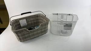 lot 213 image: Set of 2 Bicycle Baskets - Wire Mesh and Woven Designs