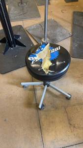 lot 811 image: Adjustable Rolling Shop Stool with Cushion Damage