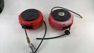 lot 889 image: Pair of Used Retractable Air Hose Reels with Connectors