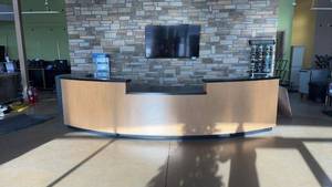 Custom Cash Wrap Reception Counter, 14 ft Wide