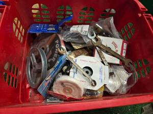 A basket of assorted hardware stuff/tools ( New)