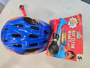lot 122 image: Red Titan Helmet with triple horn (New)