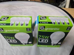 lot 152 image: Lot of 8 LED Greenlite 75W Equivalent Light Bulbs (4 packs in each of the two boxes) New