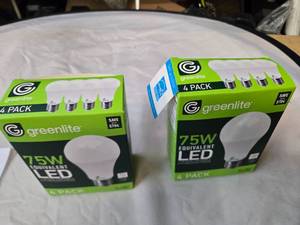 lot 153 image: Lot of 8 LED Greenlite 75W Equivalent Light Bulbs (4 packs in each of the two boxes) New