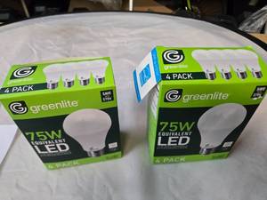 lot 154 image: Lot of 8 LED Greenlite 75W Equivalent Light Bulbs (4 packs in each of the two boxes) New