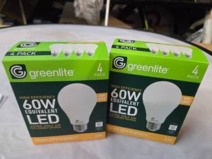 lot 178 image: Lot of 8 LED Greenlite 60W Equivalent Light Bulbs (4 packs in each of the two boxes) New