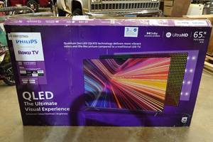 lot 42 image: Broken Philips QLED 65 Roku TV