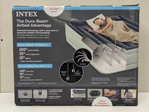 lot 20 image: Intex Elevated 18 Pillow Rest Queen Air Mattress with Internal Pump - Off-WhiteBlue