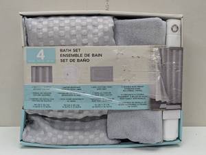 lot 4 image: Costco 4 Piece Bath Set - CurtainLinerRugHooks - Amazing