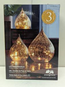 lot 213 image: Evergreen LED Glass Gold Color Crackle Finish Raindrops Set of 3