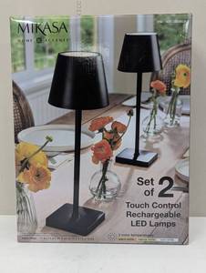 lot 160 image: Mikasa Rechargeable 14-inch LED Lamps with Touch Control, Set of 2 - Black
