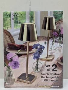 lot 163 image: Mikasa Rechargeable 14-inch LED Lamps with Touch Control, Set of 2 - Gold