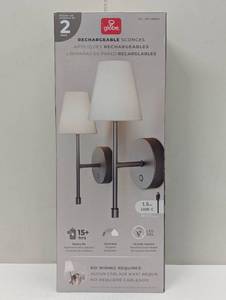 lot 164 image: Globe Electric Wireless Rechargeable LED Integrated Wall Sconce (2 Pack)