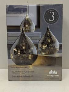 lot 175 image: Evergreen LED Glass Raindrops, Gray Finish Set of 3