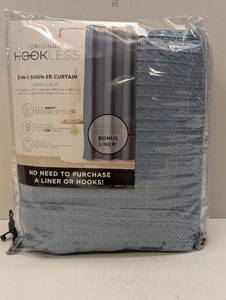 lot 154 image: Hookless 3 in 1 Waffle Blue Shower Curtain & Snap On Liner