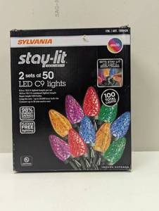 lot 97 image: SYLVANIA Stay-Lit Platinum Strings Christmas Lights - LED C9 Multi Color Lights - (2 Strings of 50 Lights)