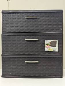 lot 106 image: Sterilite 3 Drawer Wide Weave Tower Plastic, Espresso