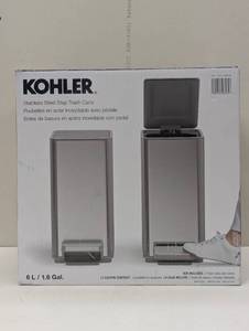 lot 108 image: KOHLER 6 L  1.6 G Silver Stainless Step Bath Trash Can - 2 Pack
