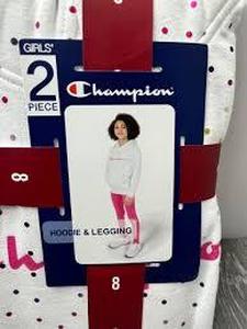 lot 148 image: 2pc Champion CAR950 Girls Hoodie & Legging Set, WhiteWow Pink Size 8
