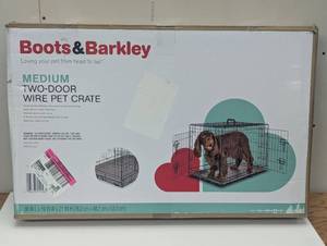 lot 14 image: Wire Collapsible Dog Crate - Black - Boots & Barkley - Medium