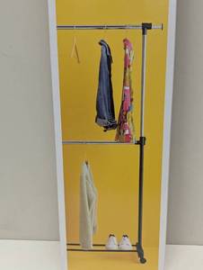 lot 32 image: Adjustable Double Rod Garment Rack Black - Room Essentials Steel Frame, Fixed Hanging Rod