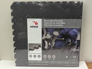 lot 130 image: 6-Pack Norsk 24 sq ft Interlocking Foam Floor Mat Reversible Black Gray