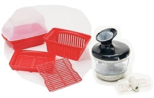 lot 235 image: Multi Set - Cooks Essentials Chopper & 6-Piece Microwave Multi-Cooker and Storage
