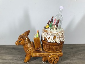 lot 48 image: Vintage Decorative Brown Glazed Stoneware Donkey Carrying Refreshments Figurine