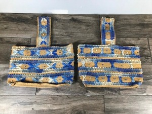 lot 52 image: 2 - Burlap Hand Bags with Knitting on Front