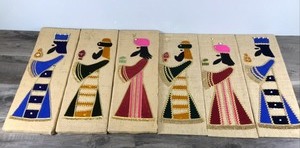lot 60 image: VTG Burlap Tapestry Wall Hangings 3 Kings Gifts Birth Jesus Jeweled Christmas