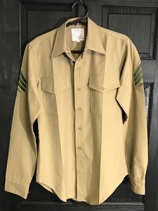 lot 78 image: USMC Khaki Long Sleeve Military Dress Shirt - Possible Vietnam Era