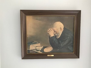 lot 132 image: Framed Print Grace Enstrom Praying over a Simple Meal