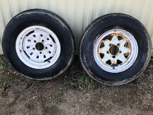 lot 210 image: 2 - Trailer Tires on Rims - 14 Rims - 5 Bolt