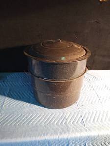 lot 145 image: Enamelware Large double boiler canning pot