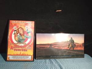 lot 179 image: Harley Davidson and Annie get your gun posters in frames